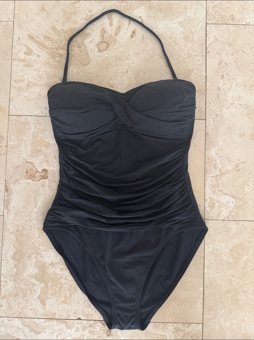 La Blanca Black One-Piece Swimsuit with Ruched Detail. Size: 10